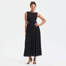 Women's Sleeveless Bubble Hem Midi Dress - A New Day Black L