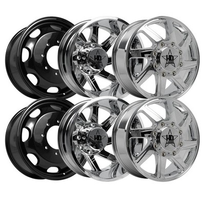 Set-6) Luxxx HD Dually LHD14 20x8.25 8x165.1/8x6.5 115mm Chrome
