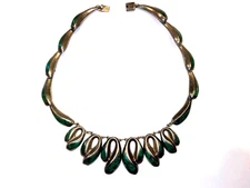 Los Castillo STERLING TAXCO 925 14.5” 282 Inlay MALACHITE Leaf Drop Necklace