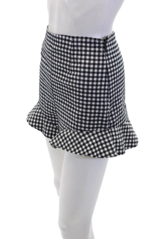 Mini Pantalones Cortos Zara Para Mujer Texturizados Cremallera Estampado Guinga Negros Talla XS Foto 2 de 4