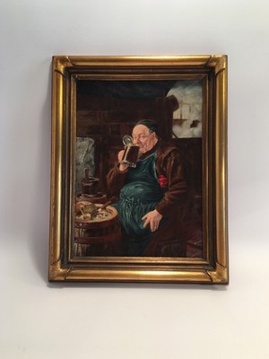 Small oil painting after E. von Grützner/probably painted print around 1900