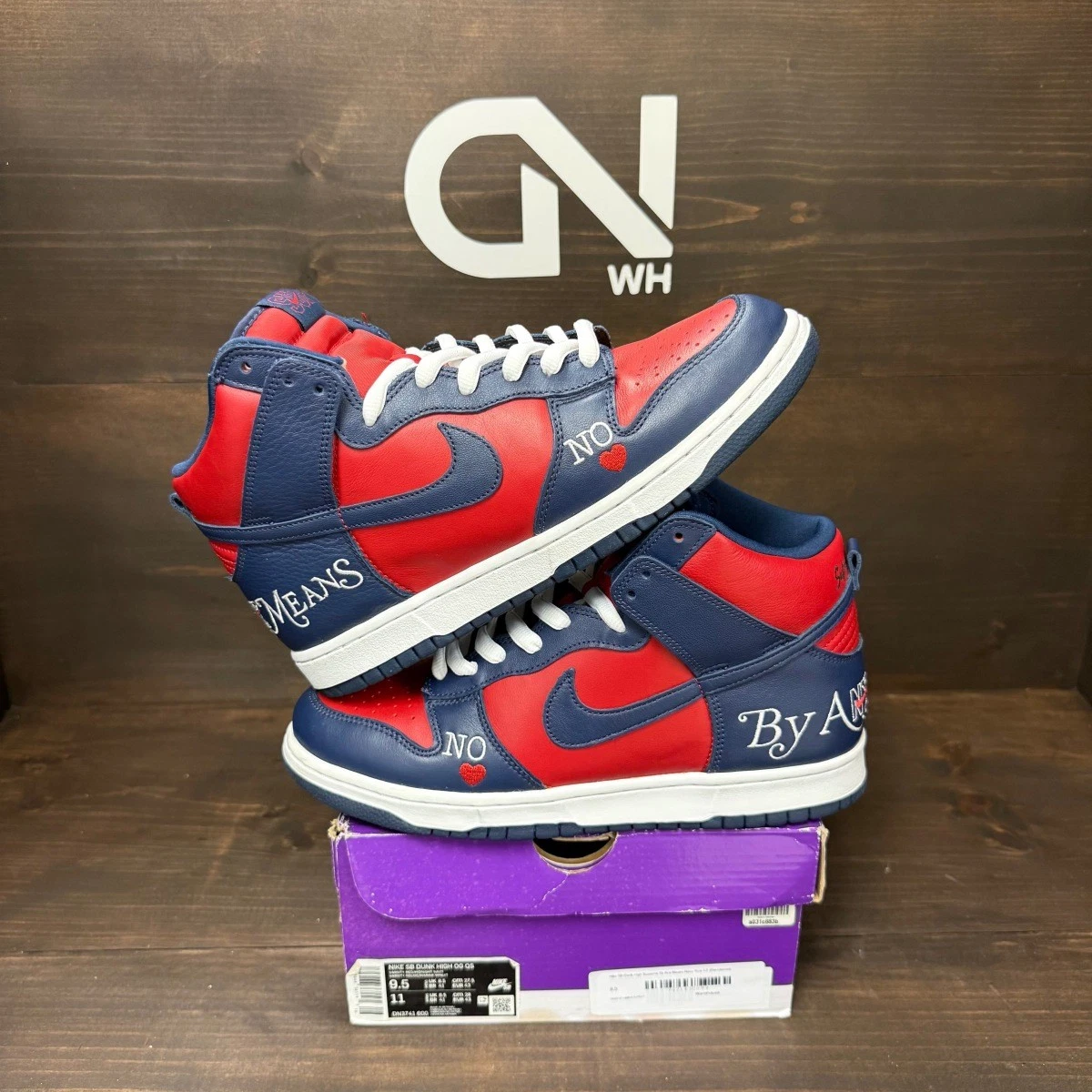 新品　Supreme × Nike SB Dunk High Red/Navy Nike Supreme x Dunk SB High By Any Means - Red Navy - огромный