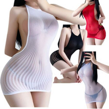 Sexy Women's Sheer Mesh Bodycon Tube Mini Dress See Through Sleepwear Nightclub