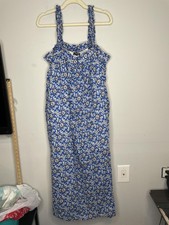 J. CREW Dress Womens 2XL Blue Floral Cotton Voile Cottagecore Pockets Summer