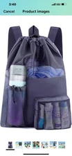 Mesh Beach Backpack Bag, Swim Bag for Swimmers,Waterproof Mesh Drawstring Bag fo