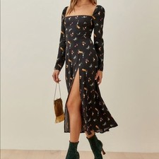 Reformation Sigmund Long Sleeve Midi Dress Cocktail Print US 6