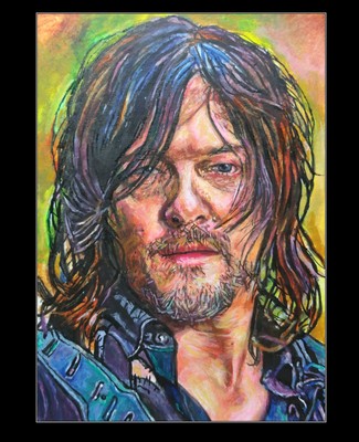 Daryl Dixon-The Walking Dead original bemalte Skizzenkarte ACEO von Gavin Hunt