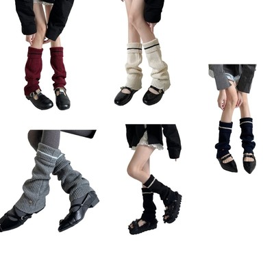 Harajuku Turn Cuff Leg Warmers Knitted Boot Covers with Metal Button for Women