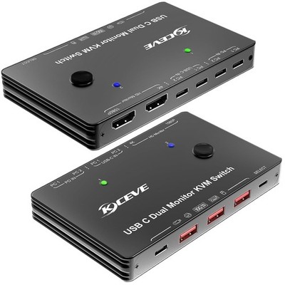 KVM Switch 2 Monitore USB-C 4K@60Hz Umschalter für 2 PCs mit Tastatur Maus