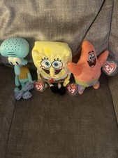 2004 SpongeBob SquarePants Ty Beanie Babies Lot - SpongeBob Patrick Squidward