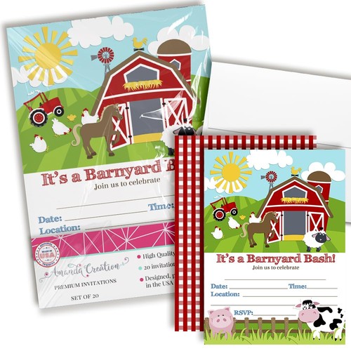 Barnyard Bash Inviti Festa Compleanno a Tema Fattoria e Fienile, 20 5x7 Compila...