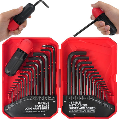 35-Piece Allen Wrench Set Metric & SAE Hex Key Set 0.7mm-10mm & 0.028''-3/8'' Chro