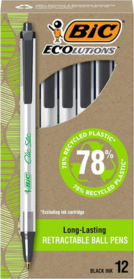 Ecolutions Clic Stic Black Ballpoint Pens, Medium Point (1.0Mm), 12-Count Pack,
