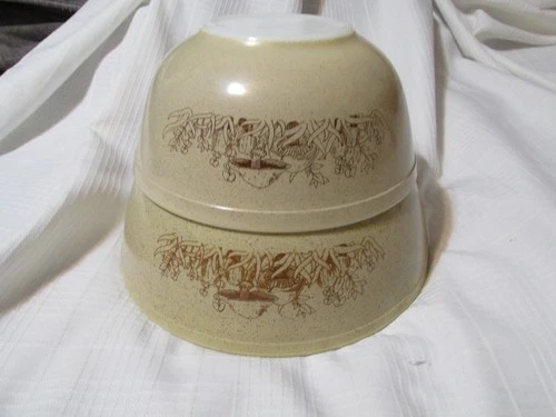 Set of 2 Pyrex FOREST FANCIES  Mushroom Nesting mixing bowls  #403  #404