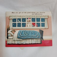 Seltene Vintage Weihnachtskarte mit beweglichem Weihnachtsmann
