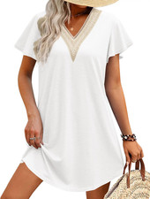 Women'S Swimsuit Coverup Bikini Beach Swimwear Cover up V Neck Beach Dress S-XXL