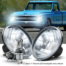 2x Chrome 7Inch Round led Headlights Hi-Lo FIT Chevy C10 C20 G10 G20 Nova Pickup