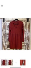 ZARA Rust Knit Sweater Dress Ruffle V-Neck Long Sleeve Knee Length Size M