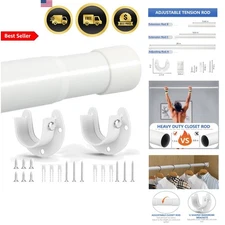 Closet Rod Adjustable 17to53In Heavy Duty White Wardrobe Clothes Hanger Bar