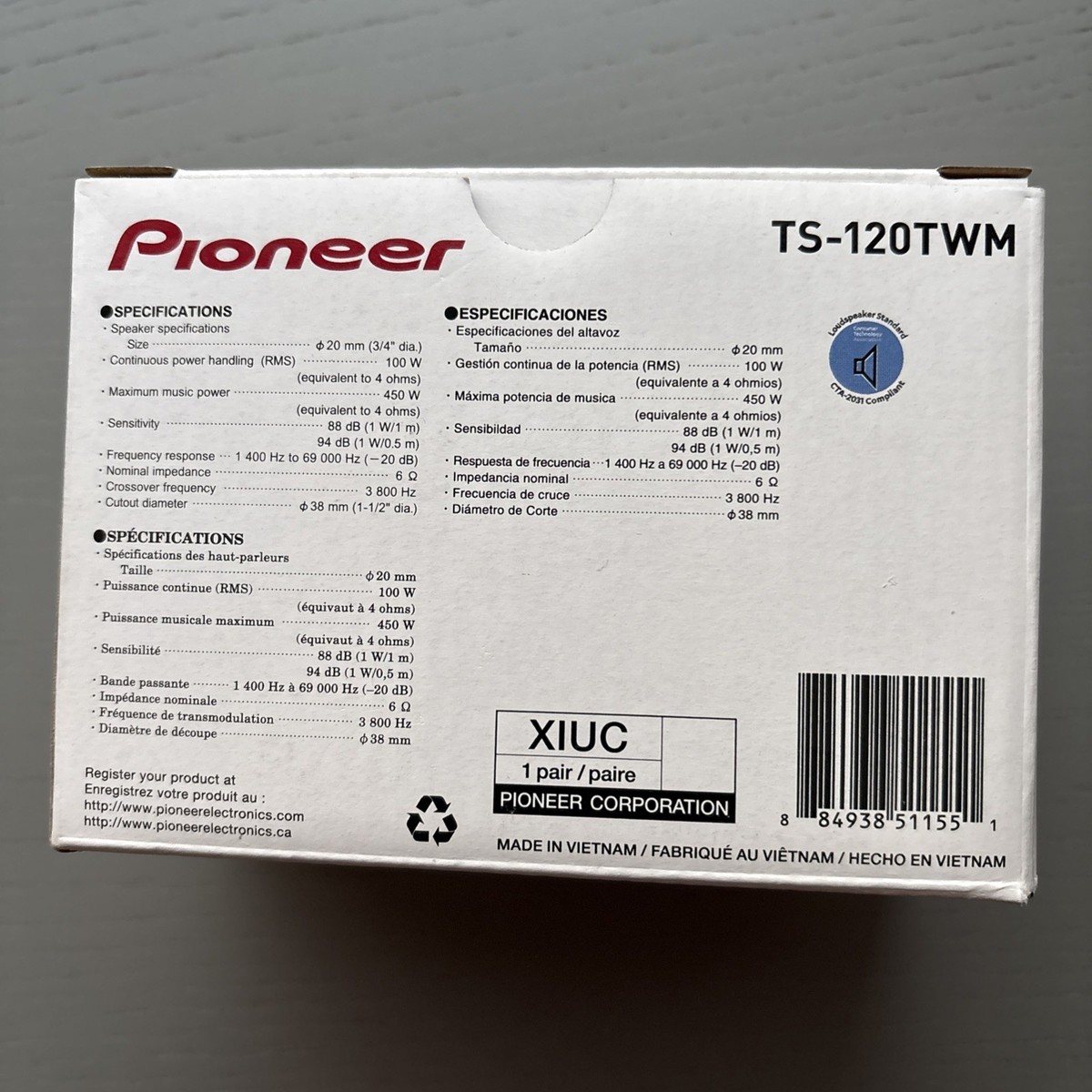 Pioneer TS-120TWM 1-Inch Polyimide Dome Tweeters Universal Fit 