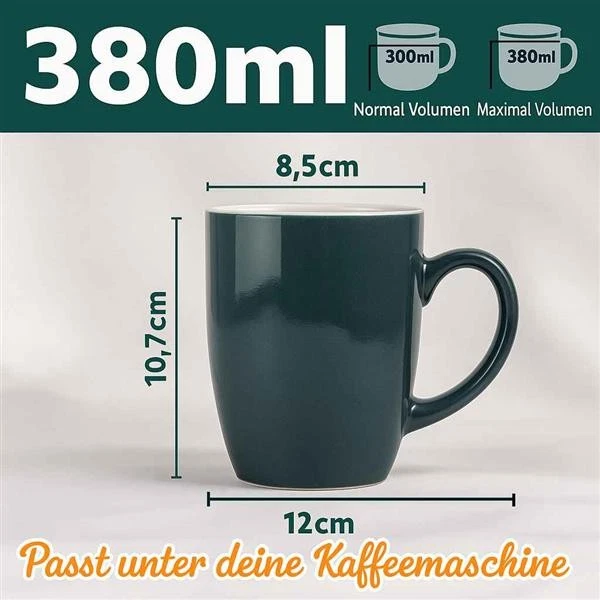 Kaffeetassen 6er Set Kaffeebecher Kaffee Tassen Becher Keramik Bunt 380ml - Bild 4 von 4