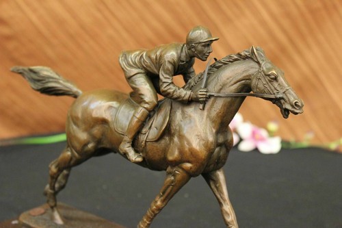 Horse Racing Fan Thoroughbred Jockey Racetrack Bronze Statue Sculpture Art Deco - Picture 12 of 12