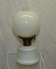 Antique Nutmeg Miniature Oil Kerosene Lamp w Shade White Opaline Milk Glass Old
