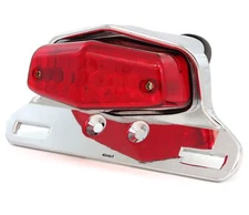 Lucas Style LED Motorcycle Tail Light Assembly - Chrome w/ Red Lens