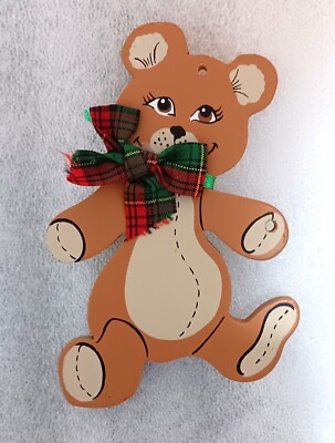 Vintage Kurt Adler Wooden Teddy Bear Christmas Ornament 1986