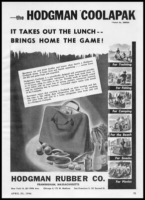 1946 Hodgman Rubber Framingham Massachusetts Coolapak Lunch Bag Vintage Print Ad