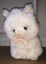 Vintage Jerry Elsner White Kitty Cat Fluffy Stuffed Toy Pink Ribbon Jerry Pets