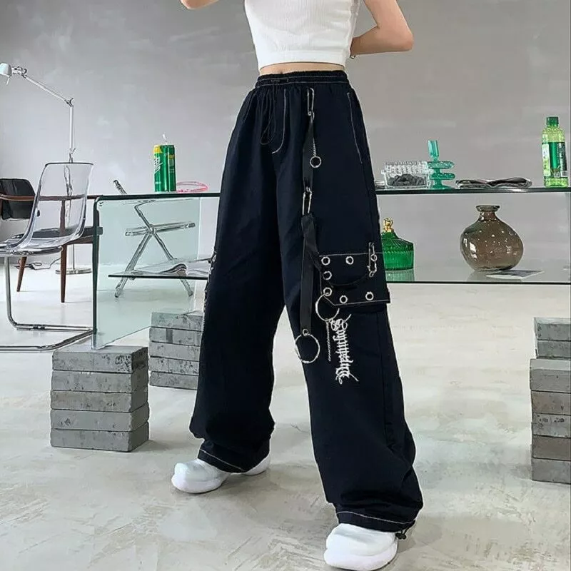 Trousers Wide Chains, Cargo Pants Womens, Gothic Chain Pants