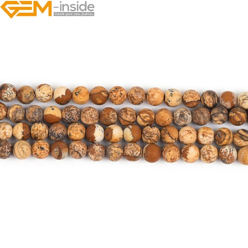 Matte Yellow Picture Jasper Gemstone Loose Beads Women Jewelry Making 15" Gift - Picture 29 of 51