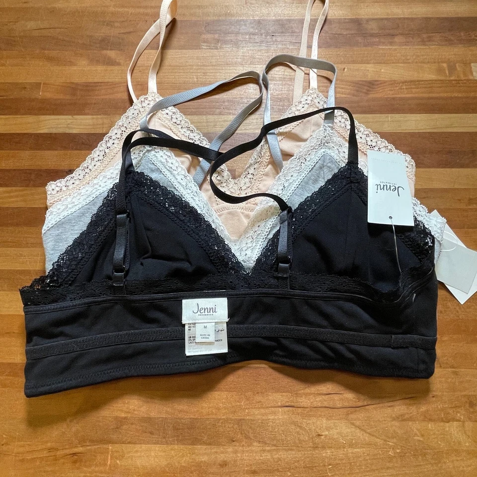 Jenni on Repeat Wide Lace Bralette, set of 3  black/tan/grey medium  - Image 4 of 4