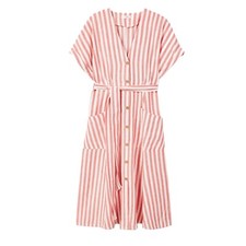 Mango Red & White Striped Midi Dress XS