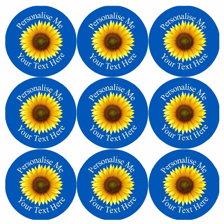 144 Personalised Sunflower 30mm Glossy Stickers Crafting Gift Packaging Labels