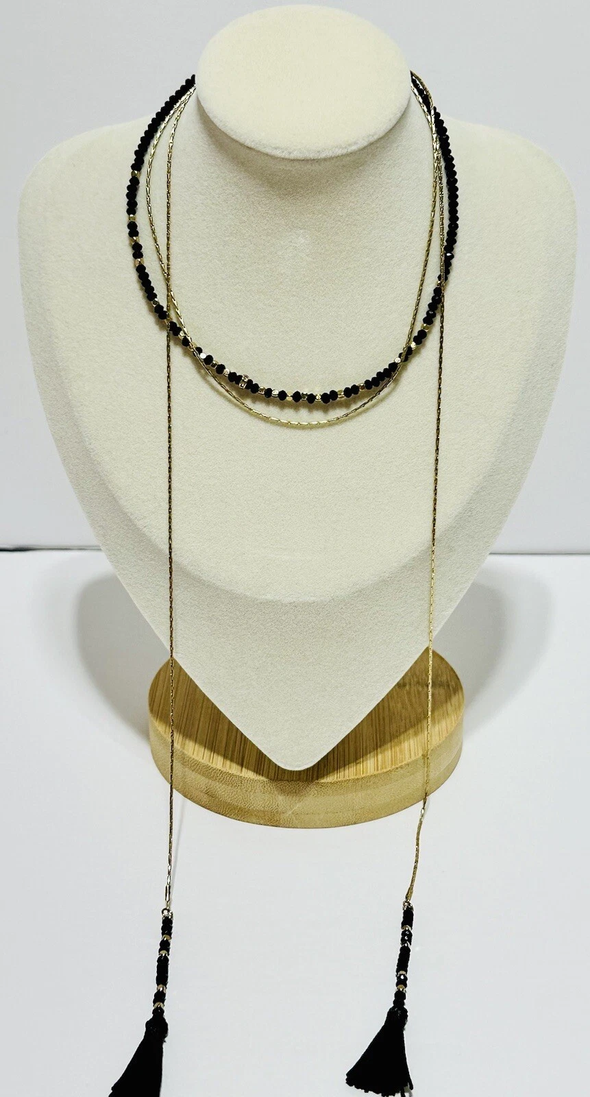 VETEMENTS Collana Choker Stratificato Colore Oro e Nero Con Nappe Lariat 13 Pollici