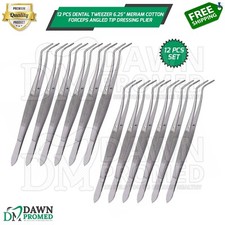 12 Pcs Dental Tweezer 6.25" Meriam Cotton Forceps Angled Dressing Plier German G