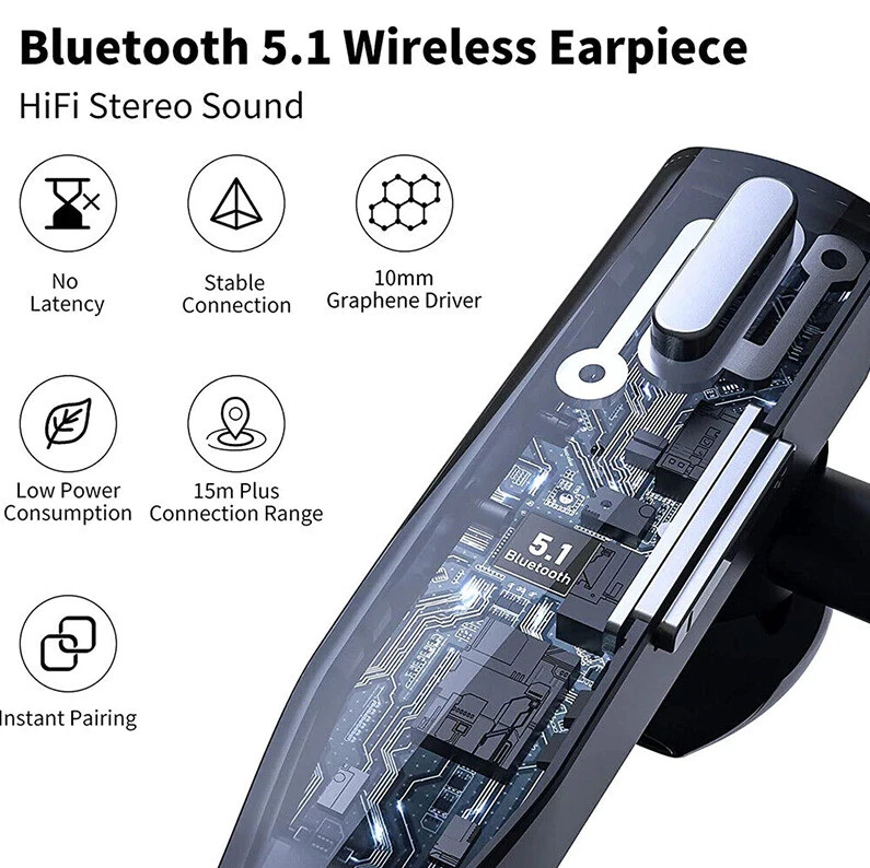 Trucker Wireless Headset Bluetooth 5.1 Earpiece Dual Mic Earbud Noise Cancelling - Image 4 of 4