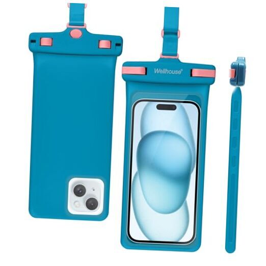 Waterproof Phone Pouch with Lanyard Cellphone Ip8x 1 Pack- iPhone Blue 6.1