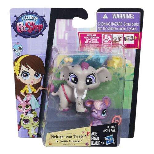 Littlest Pet Shop #3816 Fletcher Von Trunk Elephant & 3817 Teensie Fromage Mouse - Picture 1 of 2