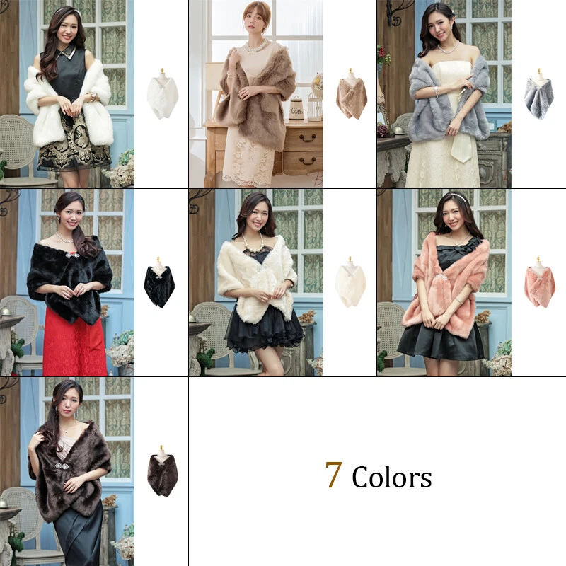 Faux Rabbit Fox Fur Wedding Shawl Bridal Wrap Bright Winter Warm W/brooch - Image 2 of 4