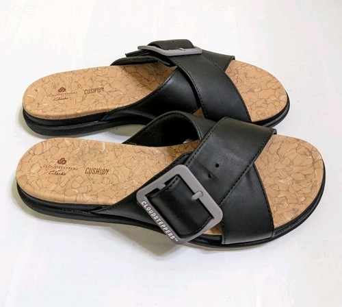CLOUDSTEPPERS by Clarks Slide Sandals Step June Shell Black Size 8 New W/O Box