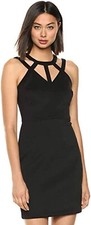 GUESS Women's Scuba Dress with Cutout Neckline, Black, 10