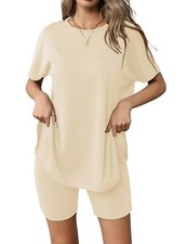 Women's 2 Piece Lounge Set 2025 Summer Biker Shorts Set Outfits Short Sleeve ...