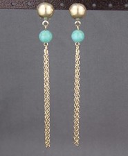 gold turquoise bead chain tassel earrings super lightweight dangle 4.5" long