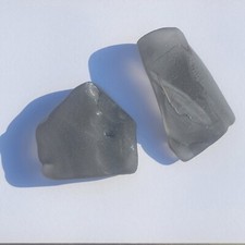 Sea Glass Pair Of 2 Clear Gray Colored Found Lake / River Beach Huge Chunk