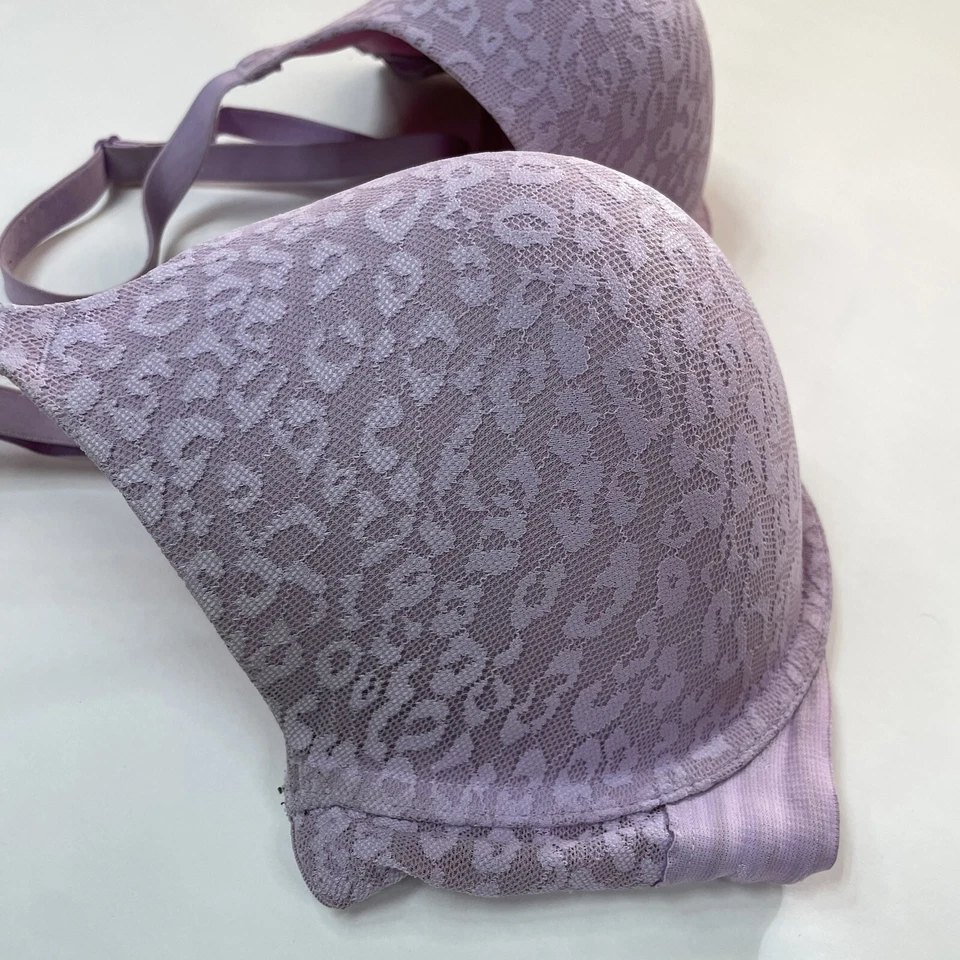 Camiseta ROSA Victorias Secret 36DDD Sujetador Ligeramente Forrado Púrpura Leopardo Encaje #0603 Foto 3 de 4