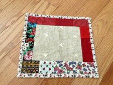 Quilted Table Topper, gray, red, green10. x 11 new, handmade with liner