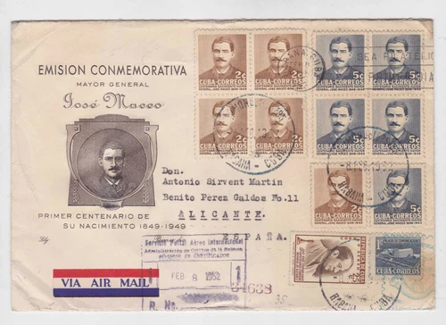 1952 twelve stamps on Reg.FDC to spain     q2158